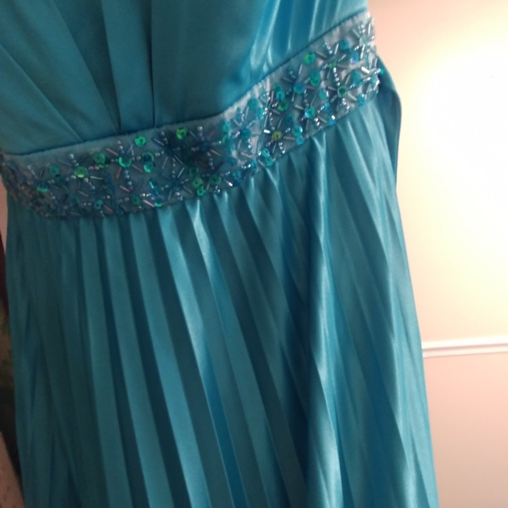 Turquoise strapless full length dress